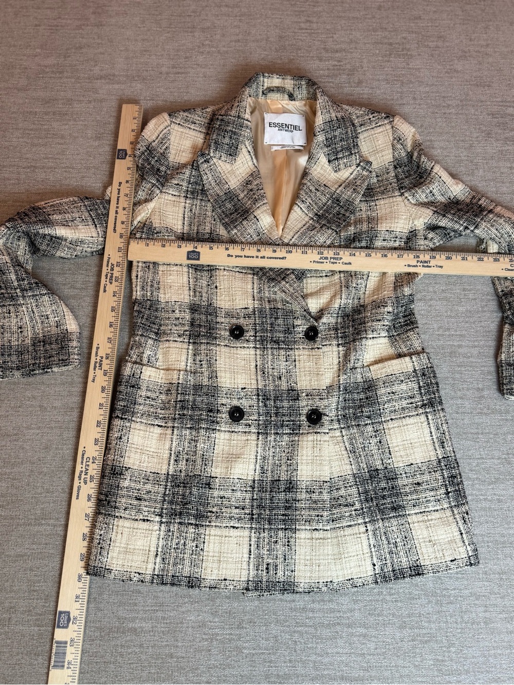 Essential Antwerp Plaid Double-Breasted Women's Blazer Jacket - Black & Cream - Picture 9 of 15